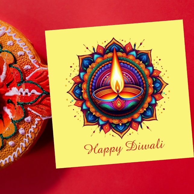 Happy Diwali Mandala Diya Festival of Light Yellow Holiday Card (Creator Uploaded)