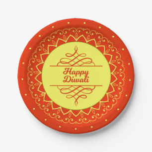 Happy Diwali Orange Cream Mandala Modern 7" Paper Plate