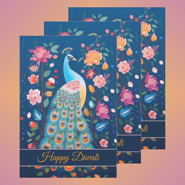 Happy Diwali Peacock & Flowers Wrapping Paper Sheet (Creator Uploaded)