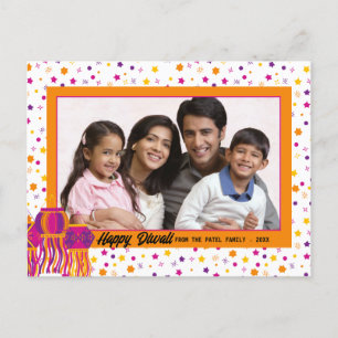 Happy Diwali Photo Colourful Pink Purple Lantern  Holiday Postcard