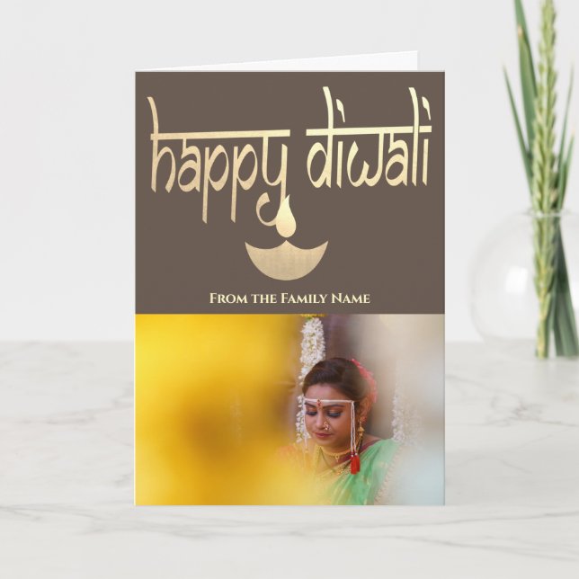 Happy Diwali Photo Personalised Gold And Earth Card (Front)