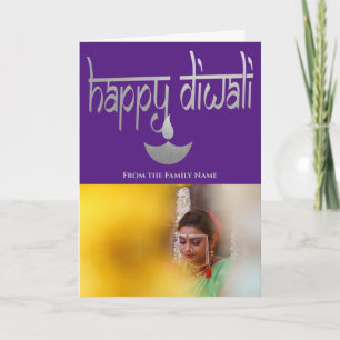 Happy Diwali Photo Personalised Purple and Silver Card