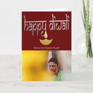 Happy Diwali Photo Personalised Purple Gold Silver Card