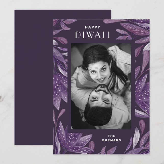 Happy Diwali. Purple festival of lights. India Holiday Card (Front/Back)