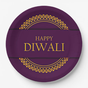 Happy Diwali Purple Gold Elegant 9"  Paper Plate