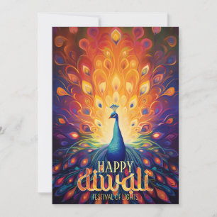 Happy Diwali Vibrant Peacock Festival of Lights  Invitation