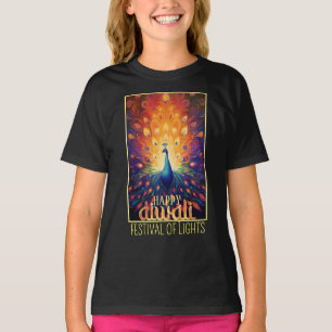 Happy Diwali Vibrant Peacock Festival of Lights  T-Shirt