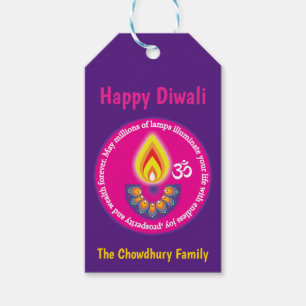 Happy Diwali, with custom texts, purple Gift Tags