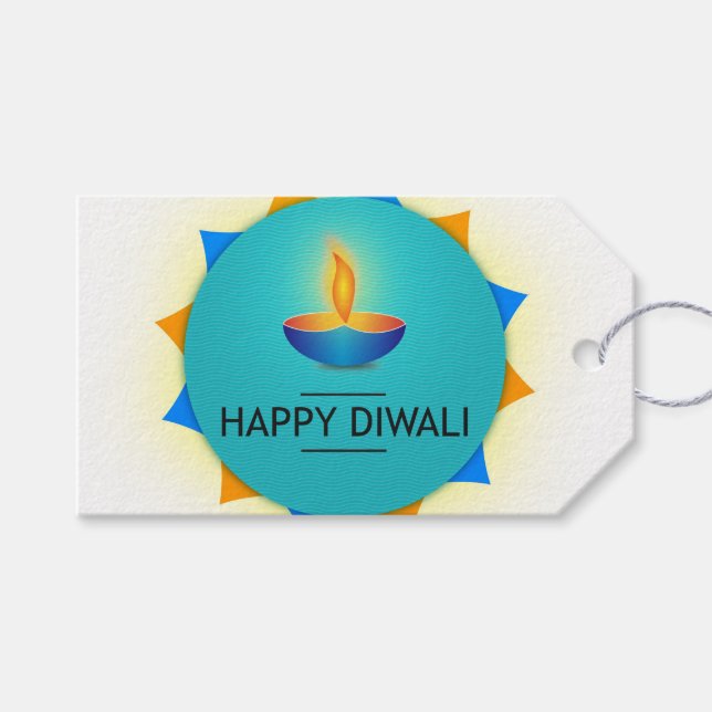 Happy Diwali with Diya  Gift Tags (Front (Horizontal))