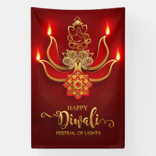 Happy Diwali with Ganesh, Rangoli and Diya Banner