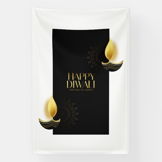 Happy Diwali with Rangoli and Diya Banner (Vertical)