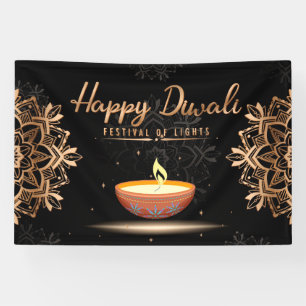 Happy Diwali with Rangoli and Diya Banner