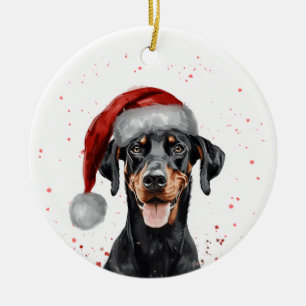 Happy Dobermann Dog Christmas Personalized Ceramic Tree Decoration