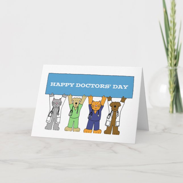 Happy Doctors' Day Cartoon Pets Card (Front)