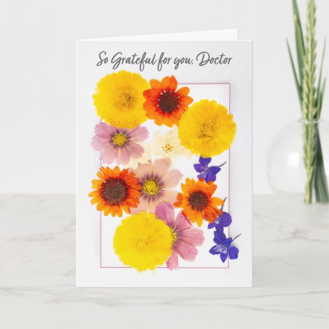 Happy Doctors Day Dried Colourful FLowers Gratitud Holiday Card (Front)
