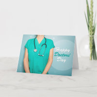Happy Doctors Day Female in Scrubs and Stethoscope