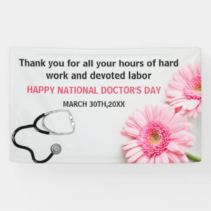 Happy Doctors Day Stethoscope & Pink Daisy Banner