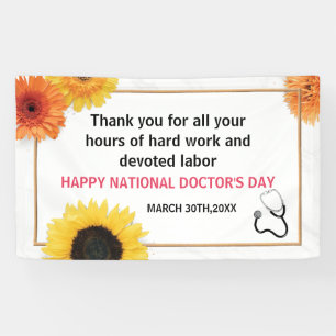 Happy Doctors Day Stethoscope & Sunflower Frame Banner