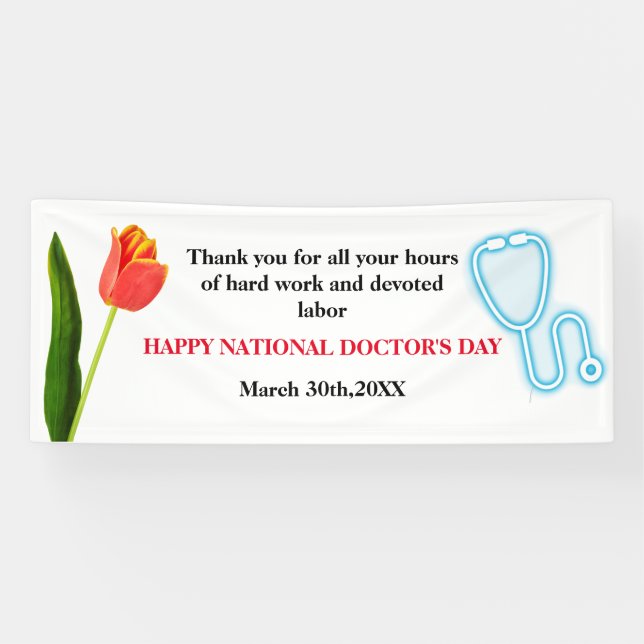 Happy Doctors Day Tulip & stethoscope Banner (Horizontal)