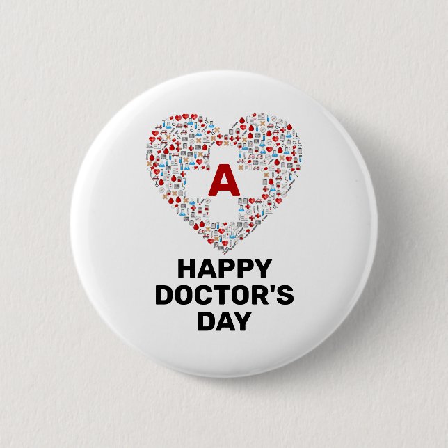 Happy doctors day with medical heart monogram 6 cm round badge (Front)