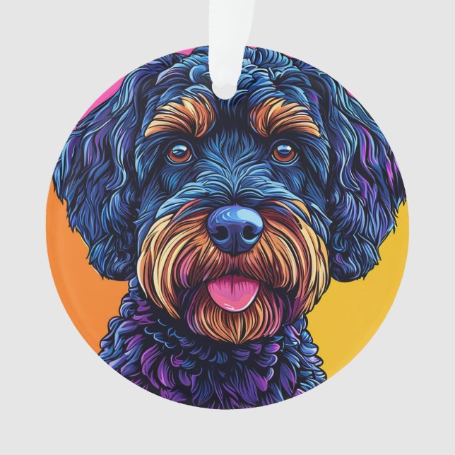 Happy Dog Against Colourful Background Ornament (Front)