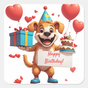 Happy Dog Birthday Gift With Hearts ❤️ Square Sticker