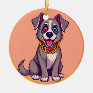 Happy Dog Cartoon Illustration Ceramic Tree Decoration