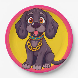 Happy Dog Cartoon Illustration Paper Plate