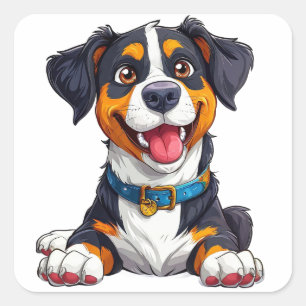 Happy Dog Cartoon Illustration Square Sticker