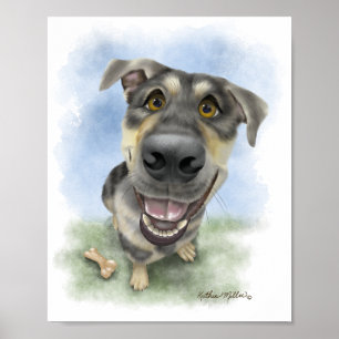 Happy Dog Cartoon Portrait Poster