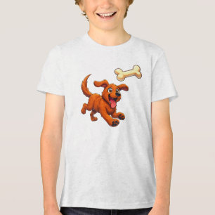 Happy Dog Chasing Bone – Cute Cartoon Puppy T-Shir Tri-Blend Shirt