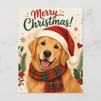 Happy dog christmas season holiday postcard