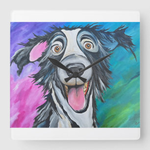 HAPPY DOG CLOCL SQUARE WALL CLOCK