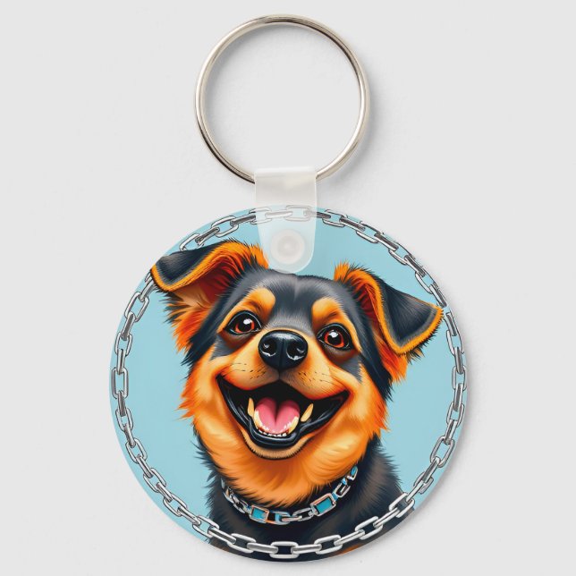Happy Dog Colourful Digital Illustration Key Ring (Front)