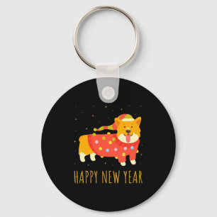 Happy Dog Corgi Celebrating New Year Cozy Christma Key Ring