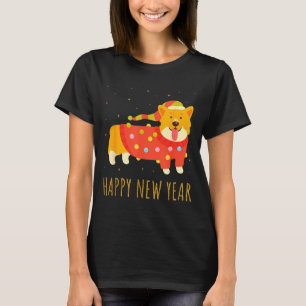 Happy Dog Corgi Celebrating New Year Cozy Christma T-Shirt