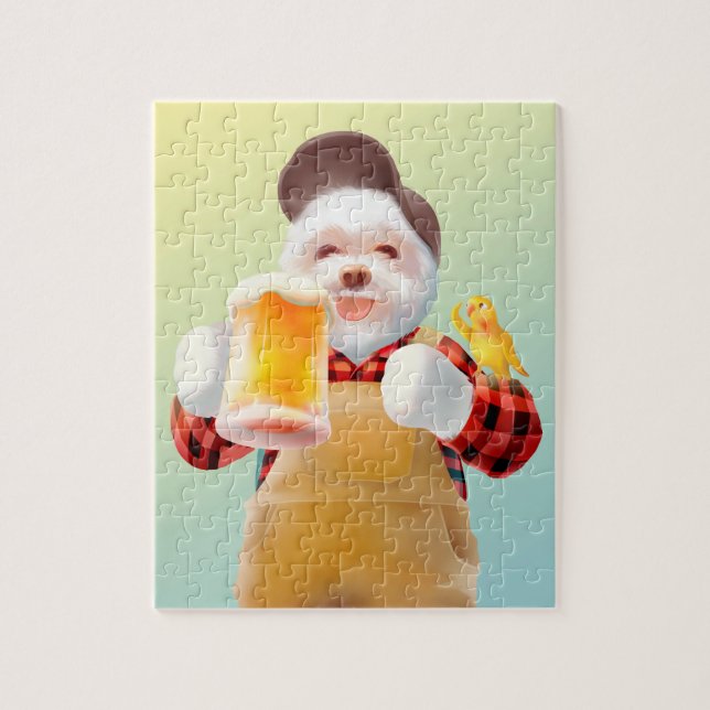 Happy Dog Drinking Beer Jigsaw Puzzle (Vertical)