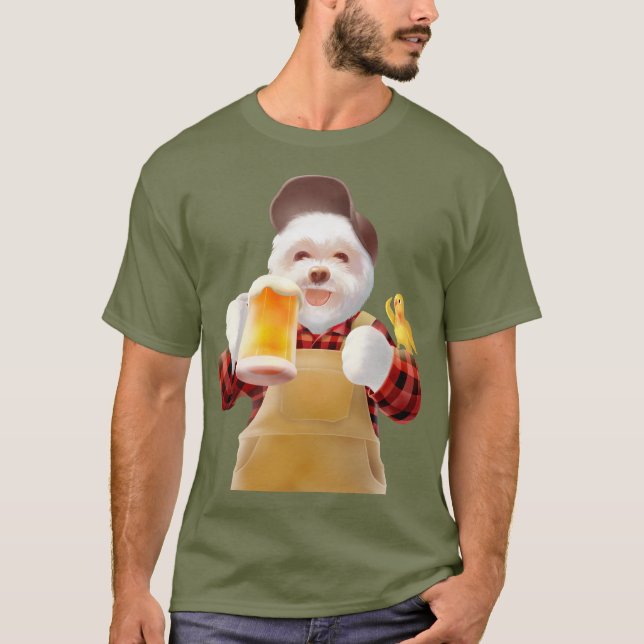 Happy Dog Drinking Beer T-Shirt (Front)