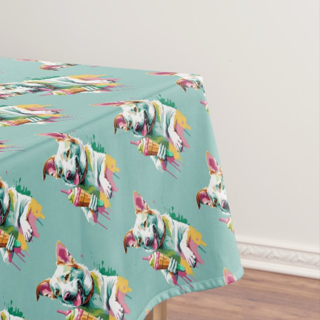 Happy Dog eating an ice-cream Tablecloth (In Situ)
