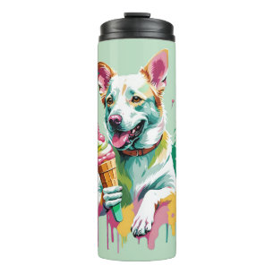 Happy Dog eating an ice-cream Thermal Tumbler