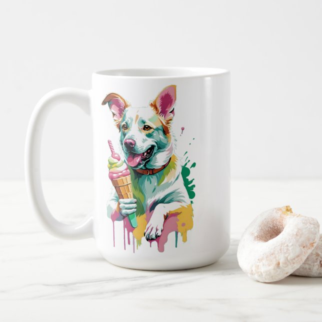Happy Dog eating an icecream Coffee Mug (With Donut)