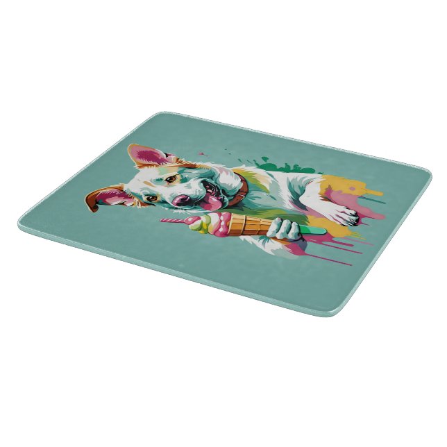 Happy Dog Eating Ice-cream Cutting Board (Corner)