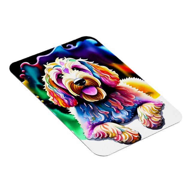 Happy Dog Goldendoodle Watercolor Design Magnet (Right Side)