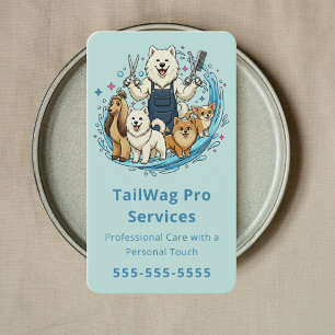 Happy Dog Grooming Boutique Cute Pet Care Blue Business Card