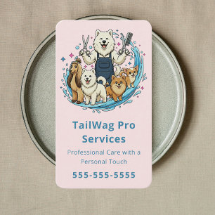 Happy Dog Grooming Boutique Cute Pet Care Pink Business Card