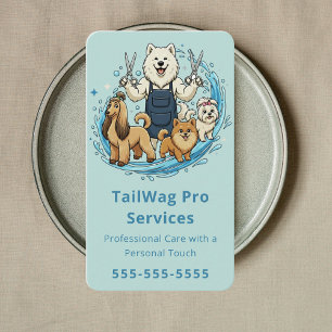 Happy Dog Grooming Cute Pet Sitter Modern Blue Business Card