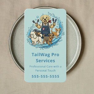 Happy Dog Grooming Pet Sitter Dog Groomer Blue Business Card