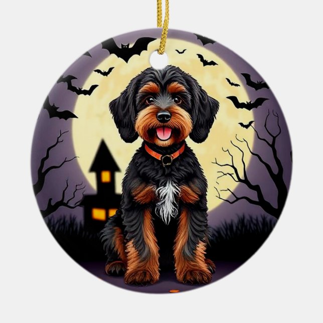 Happy Dog in Halloween Theme Ceramic Tree Decoration (Front)
