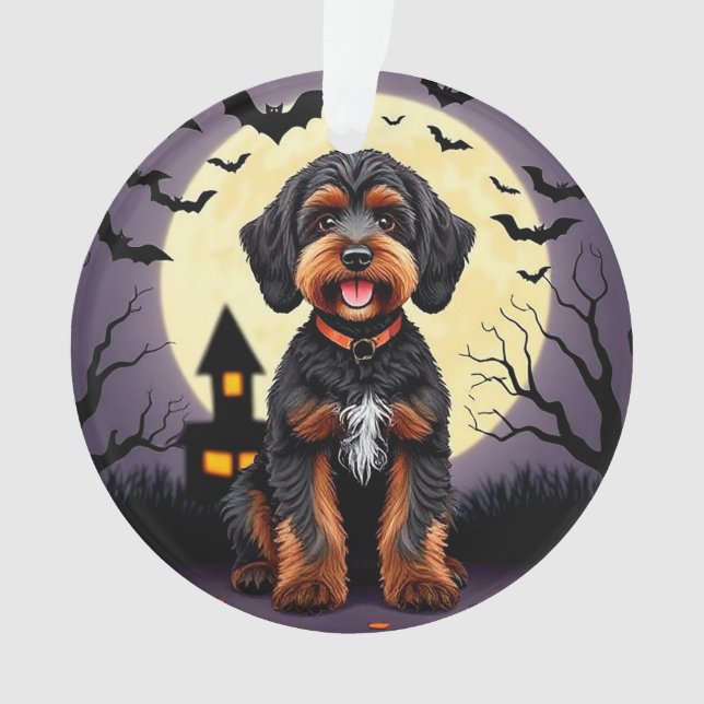 Happy Dog in Halloween Theme Ornament (Front)