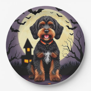 Happy Dog in Halloween Theme Paper Plate
